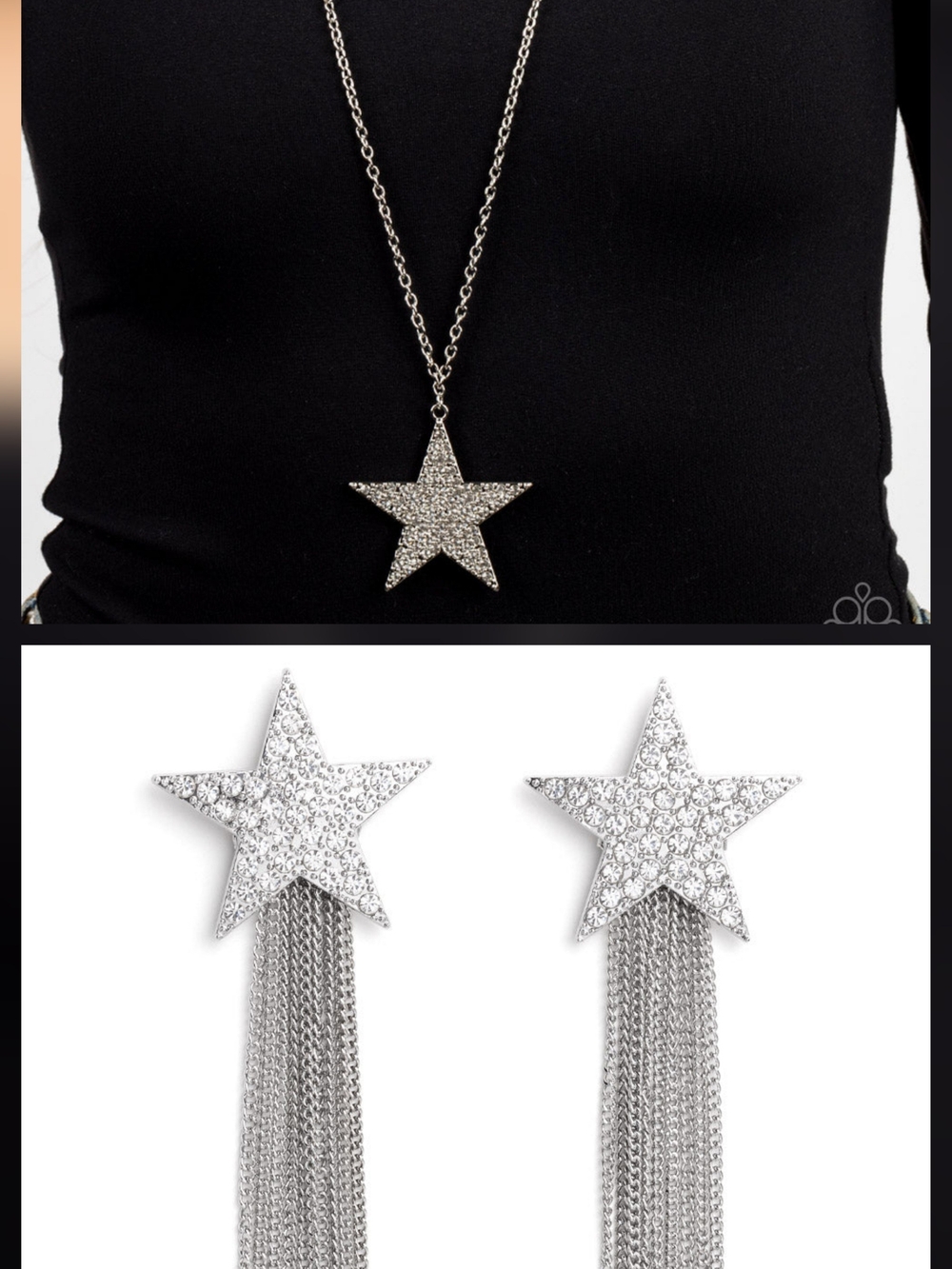 Silver Star Pendant Necklace and Tassel Star Earrings Set Paparazzi